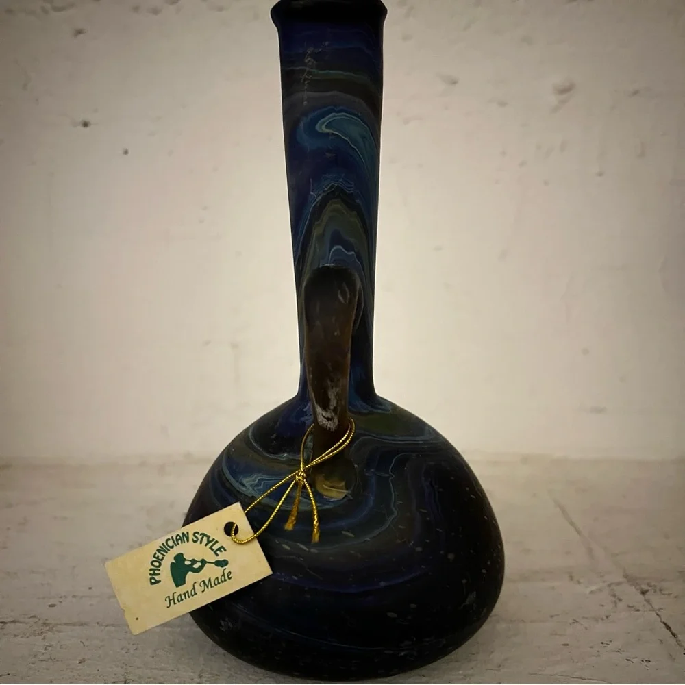 NEW Mini Blue Glass Pitcher Jar Long Neck Vase Phoenician Hebron Glass
